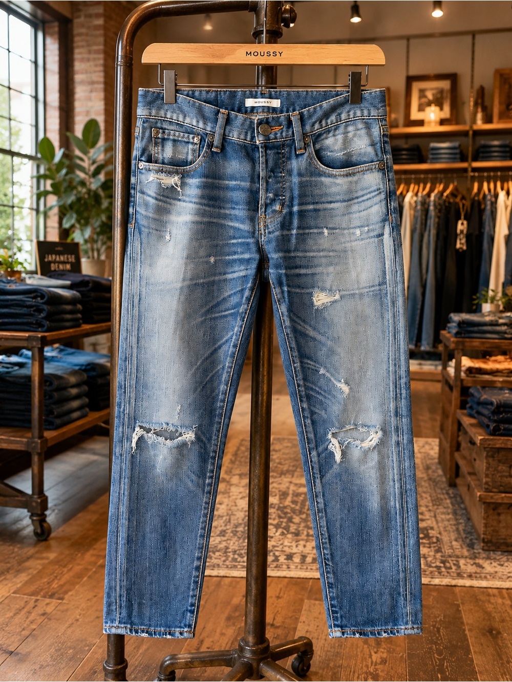 MOUSSY Distressed Japanese Denim Jeans Faded Slim Straight 30